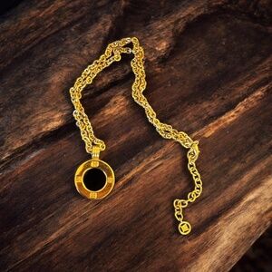 Vintage 80's 90's Givenchy Gold Tone Medallion Long Necklace Original Chain